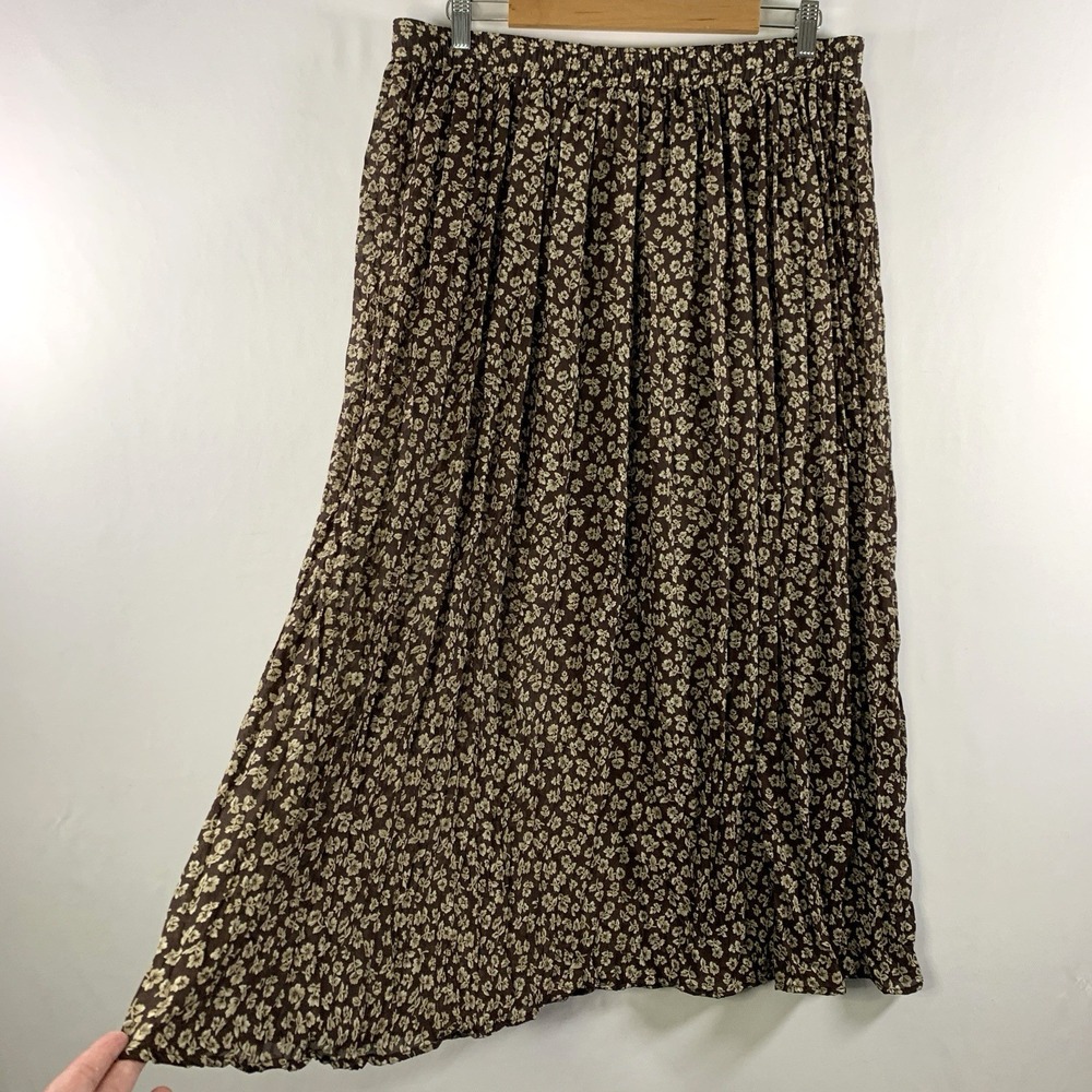 VTG Micro Ditsy Floral Sheer Maxi Skirt Size M/L Brown Dark Cottage Soft Grunge
